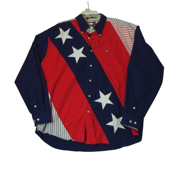 Tommy Hilfiger Vintage 90s Patriotic Long Sleeve Button‎ Down Shirt Mens Size XL - Picture 1 of 11